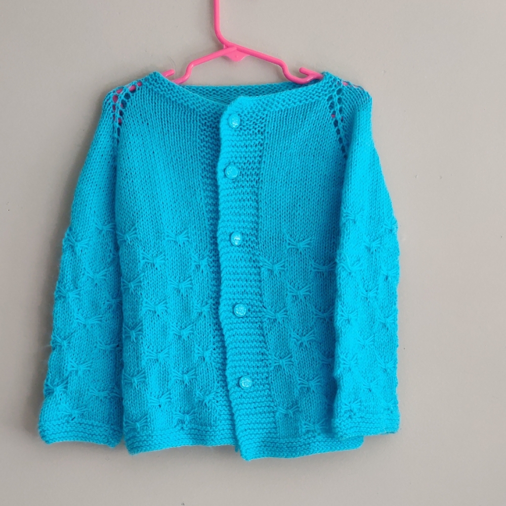 Turquoise Knit Button-Front Kids Sweater